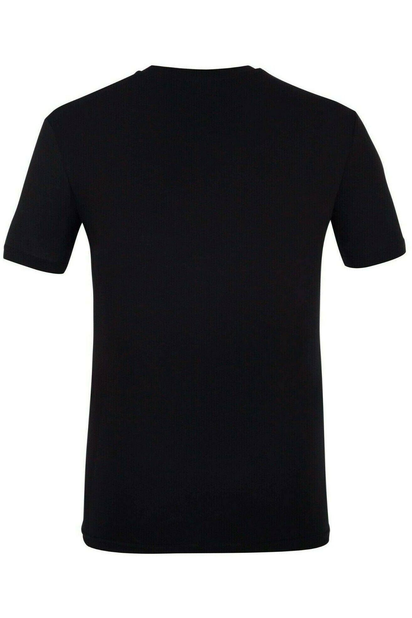 Plain black short sleeve T-shirt displayed on a white background, back view
