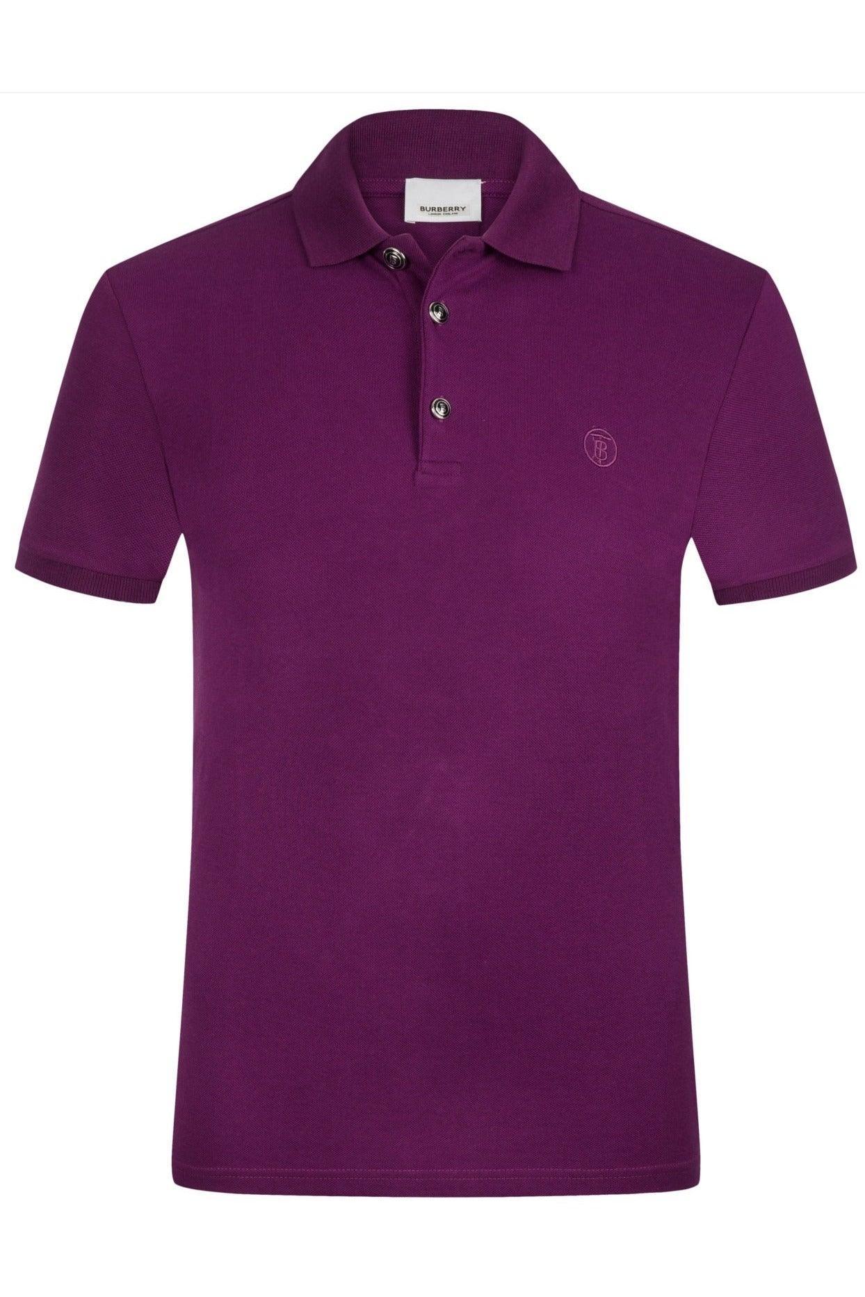 Purple Burberry polo shirt with button placket and embroidered TB logo on chest
