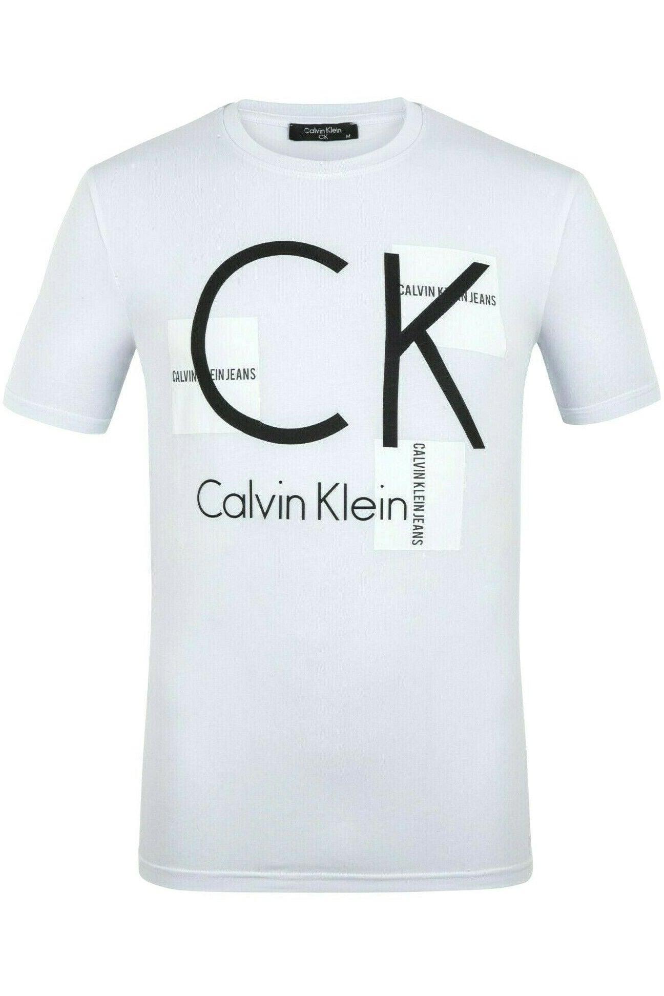 White Calvin Klein short sleeve t-shirt with large CK logo and Calvin Klein Jeans text design